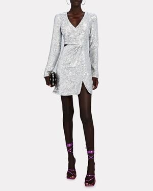 NWT Jonathan Simkhai Conrad Cut-Out Silver Sequined Mini Dress Size 4